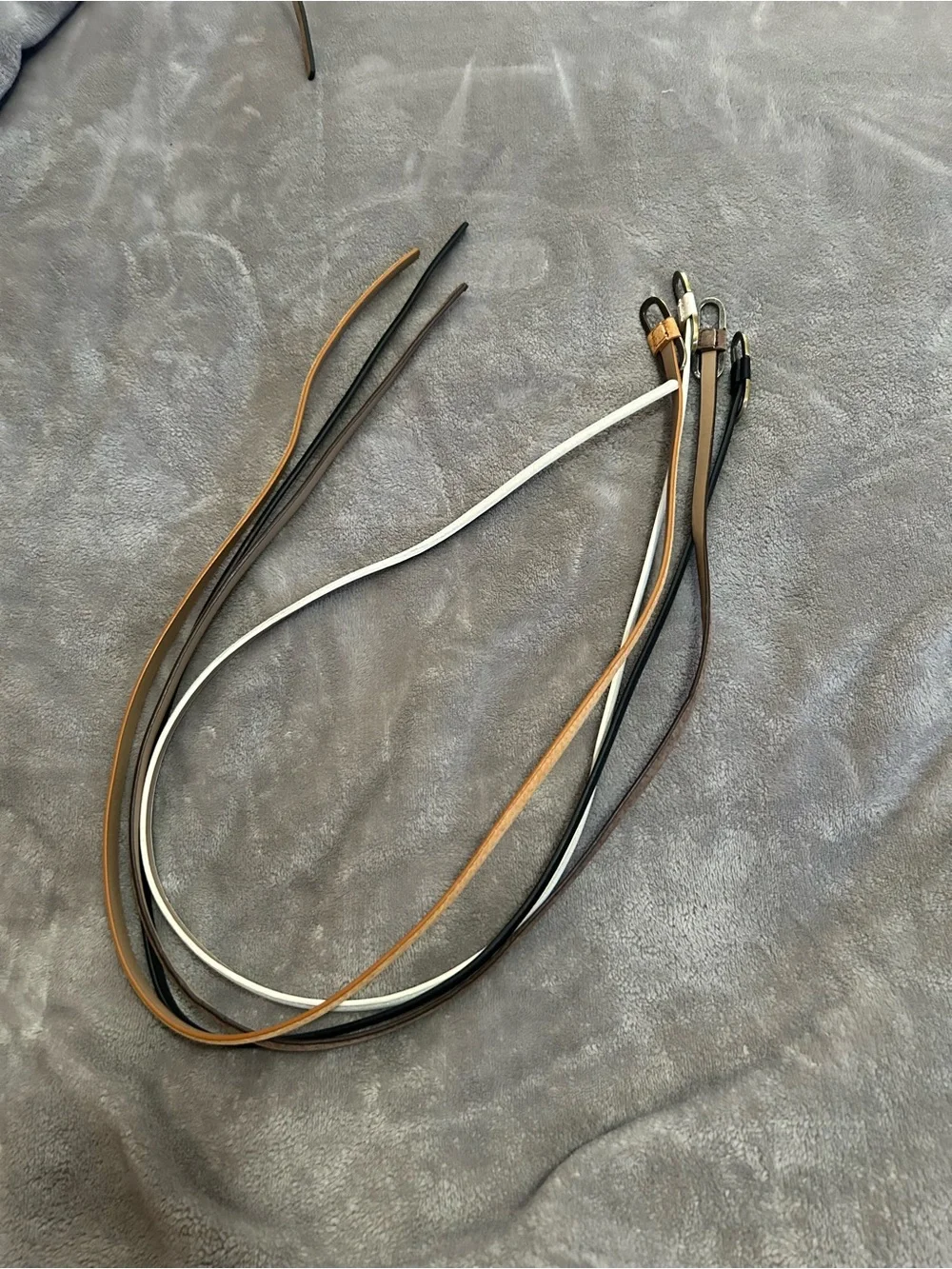 Women’s Thin Leather Belt Set — Black, White, Brown, Tan 39 inches long